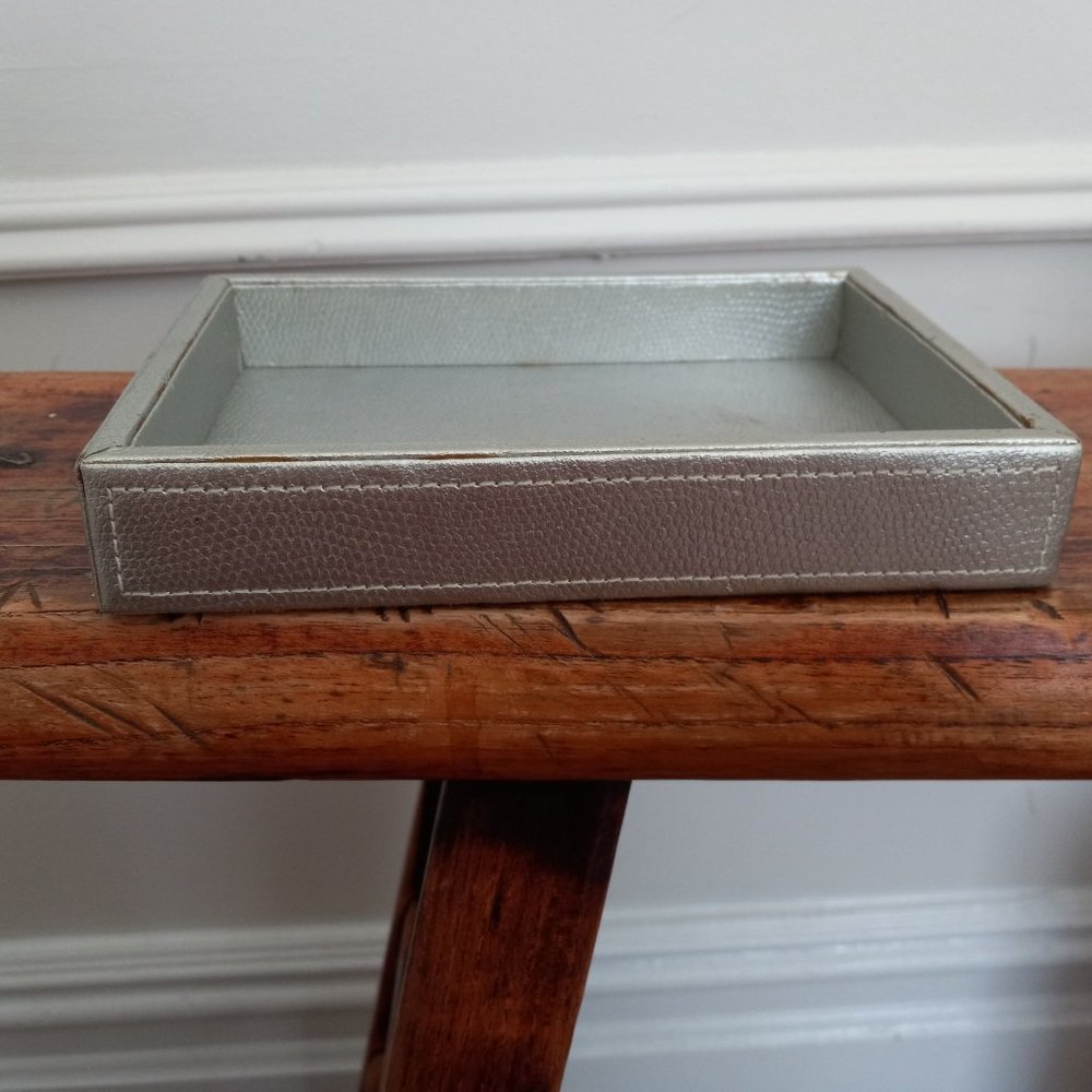 Hold Everything by Williams Sonoma Silver Leather Valet Tray
